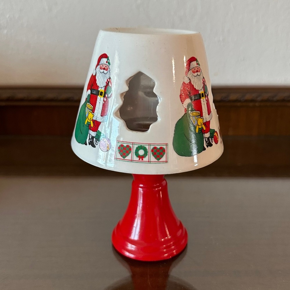 Vintage JSNY Santa Claus Ceramic Candle Lamp Christmas Votive Holder 3 Piece Set